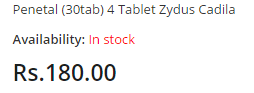 Penetal 4 Tablets Cost